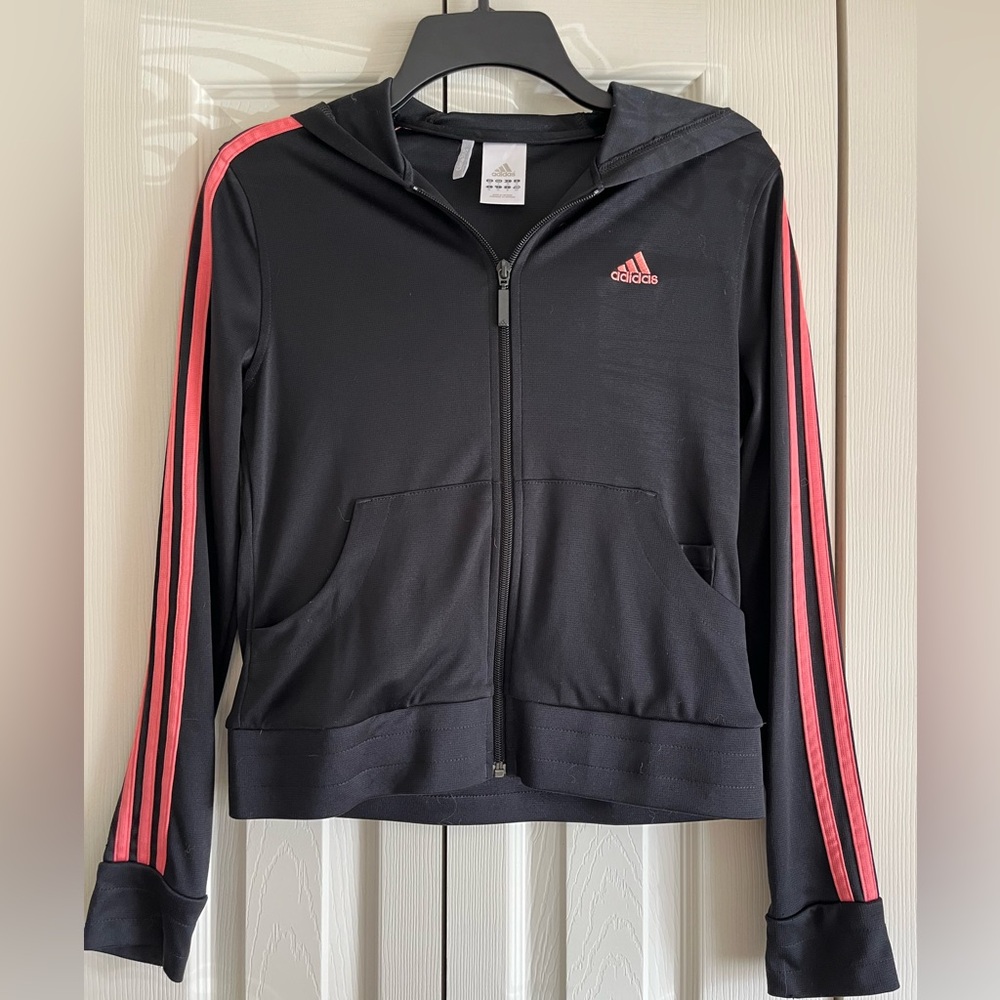 EUC Adidas Peach Striped Hooded Jacket